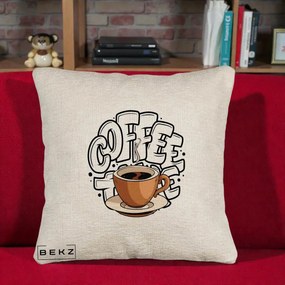 Perna Personalizata COFFEE cu Cana, 40x40 cm, Bej Canapea, Husa Detasabila, Perna Inclusa, BEKZ®