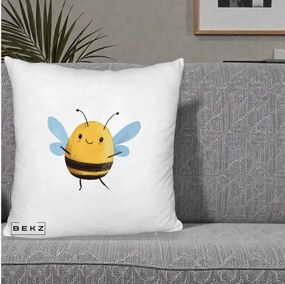 Perna Decorativa Buburuza pe Trifoi cu Patru Foi, 40x40 cm, Alb Pufos, Husa Detasabila, Perna Inclusa, BEKZ®