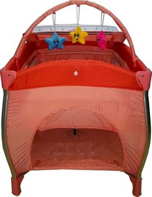 Patut Pliant NOVOKIDS™ Baby C XXL, 110X80 cm, transforabil in Tarc Copii, 2 Niveluri, Masa infasat detasabila, Jucarii plus, geanta transport, Corai