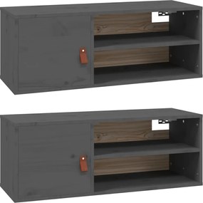 vidaXL Dulapuri de perete 2 buc., gri, 80x30x30 cm, lemn masiv de pin