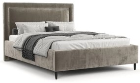 Pat matrimonial bej tapițat cu spațiu de depozitare cu somieră 160x200 cm Baleine – Maison de Rêve