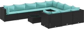 vidaXL Set canapele de grădină cu perne, 11 piese, negru, poliratan