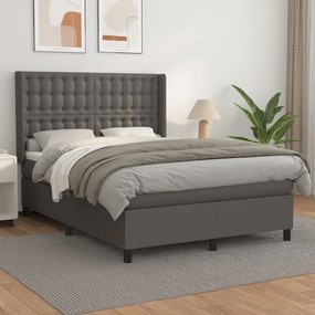 3132499 vidaXL Pat box spring cu saltea, gri, 140x190 cm, piele ecologică