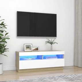 Comoda TV cu lumini LED, alb si stejar sonoma, 100x35x40 cm 1, alb si stejar sonoma, 100 x 35 x 40 cm