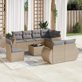 vidaXL Set canapele de grădină, 9 piese, cu perne, bej, poliratan