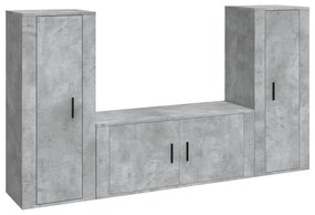 3188762 vidaXL Set dulapuri TV, 3 piese, gri beton, lemn prelucrat