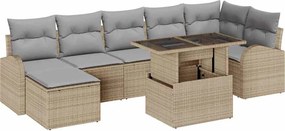 vidaXL Set de canapele pentru grădină cu pernă 8 pcs Bej Rattan poli