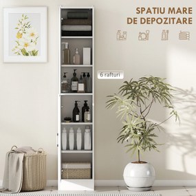 kleankin Dulăpior Coloană de Baie din Lemn cu 5 Rafturi și Ușă cu Oglindă, 32x28x162 cm, Alb | Aosom Romania