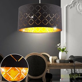 Lustra eleganta cu abajur din tesatura negru cu auriu, CLARKE 40cm 15229H GL