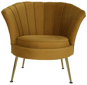 Fotoliu în stil Art-deco, catifea Velvet muştar/crom auriu, NOBLIN NEW