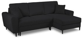 Colțar negru extensibil, cu spațiu de depozitare cu tapițerie din țesătură bouclé (cu colț pe partea dreaptă, cu șezlong) Kyoto – Cosmopolitan Design