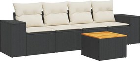 vidaXL Set mobilier de grădină cu perne, 5 piese, negru, poliratan