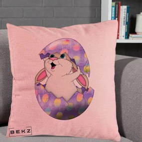 Perna Decorativa Iepuras din Ou de Pasti, 40x40 cm, Roz, Husa Detasabila, Perna Inclusa, BEKZ®