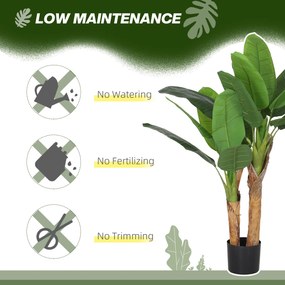HOMCOM Plantă Artificială de Bananier cu Ghiveci, 2 Trunchiuri și 15 Frunze, Ø17x120 cm, Verde | Aosom Romania