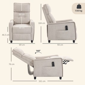 HOMCOM Fotoliu Masaj Reclinabil Manual din Material Textil Tip In cu Telecomandă, Crem | Aosom Romania