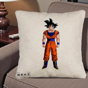 Perna Personalizata Dragon Ball Goku Complet in Gi Portocaliu, 40x40 cm, Bej Canapea, Husa Detasabila, Perna Inclusa, BEKZ®