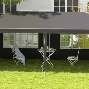 Outsunny Cort de grădină 6x3m cu 4 pereți laterali 2 ferestre vizibile Pergolă Gazebo exterior pentru petreceri evenimente Gri | Aosom Romania