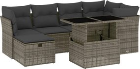 vidaXL Set canapele de grădină, 7 piese, cu perne, gri, poliratan