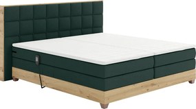 Pat electric reglabil, boxspring, verde/stejar artizanal, 160x200, TIANA