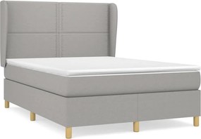 vidaXL Pat box spring cu saltea, gri deschis, 140x190 cm, textil