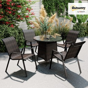 Outsunny Set de 4 scaune de grădină empilabile, fotoliu de exterior cu brațe și acoperământ din rășină țesută maro | Aosom Romania