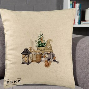 Perna Decorativa Gnom Scandinav cu Felinar, 40x40 cm, Bej, Husa Detasabila, Perna Inclusa, BEKZ®