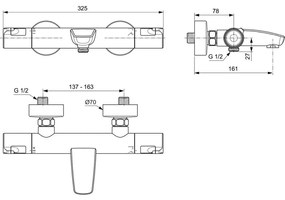 Baterie cada sau dus termostatata Ideal Standard Ceratherm T50 crom lucios