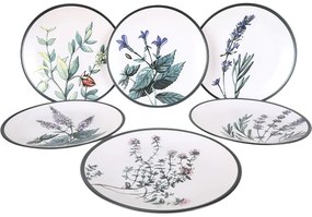 Set of 6 shallow stoneware plates Herbal 25 cm
