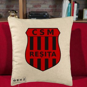 Perna Personalizata CSM Resita Fotbal, 40x40 cm, Bej, Husa Detasabila, Perna Inclusa, BEKZ®