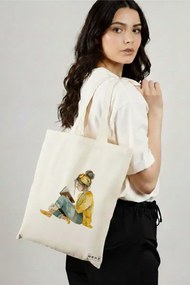 Sacosa de Panza pentru Cumparaturi, Geanta Tote, model The bookie girl 35 38 x 34.5 cm, Alba, BEKZ®