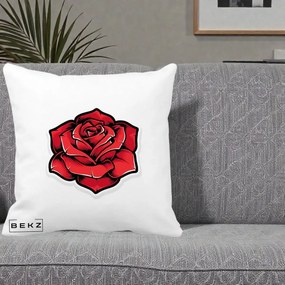 Perna Decorativa Trandafir Rosu Tattoo, 40x40 cm, Alba Mata, Husa Detasabila, Perna Inclusa, BEKZ®