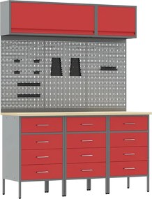 vidaXL Set de dulapuri de lucru cu sertar cu depozitare 8 pcs Roșu