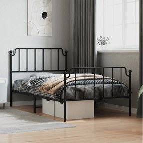 373901 vidaXL Cadru pat metalic cu tăblii de cap/picioare,  negru, 107x203 cm