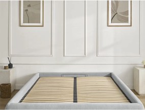 Pat matrimonial gri deschis tapițat cu spațiu de depozitare/fără tăblie cu somieră 160x200 cm Inera – Bobochic Paris