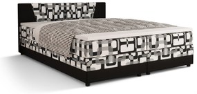 Pat matrimonial Boxspring 160 cm Linda Comfort (Motiv + Negru) (cu saltea și sp. depozitare). 1056055