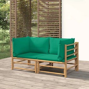 3155150 vidaXL Canapele colțar de grădină, cu perne verzi, 2 buc., bambus