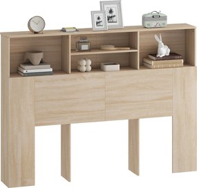 HOMCOM Tăblie pe picioare cu depozitare, accesoriu pentru pat cu 4 compartimente deschise, 140 x 19 x 103,5 cm, efect lemn natural | Aosom Romania