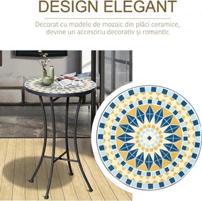 Outsunny Masuta de Gradina din Metal cu Blat din Mozaic Ceramic, Ф35.5x53.5cm, Multicolor | Aosom Romania