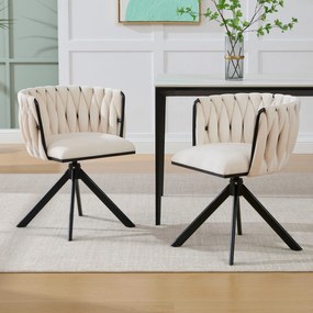 Set de 2 scaune pivotante din catifea, Fildeș | Aosom Romania