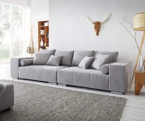 Canapea extensibilă dumonde cu ladă de depozitare si sezut confortabil din spuma high-density, Marbela Enjoy Silver XXL 295x100 cm cu taburet inclus