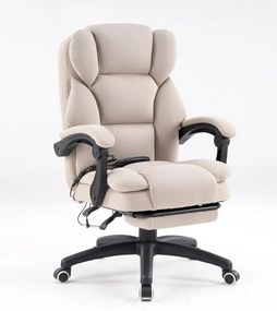Scaun directorial, Masaj si Incalzire in 7 puncte, spatar rabatabil, suport pentru picioare, material textil premium, Bej