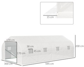 Outsunny Sera de Grădină Spațioasă, cu 8 Ferestre și Ușă Enrolabilă, Include Țăruși și Frânghii, 6x3x2m, Oțel și PP, Verde | Aosom Romania