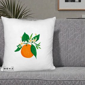 Perna Decorativa Portocala in Floare, 40x40 cm, Alb Pufos, Husa Detasabila, Perna Inclusa, BEKZ®