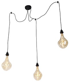 Lampă suspendată neagră cu 3 lumini, inclusiv LED auriu reglabil - Cava Luxe