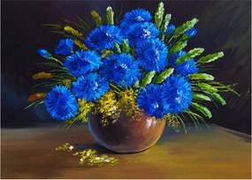 Tablou - Flori albastre în vază (70x50 cm)
