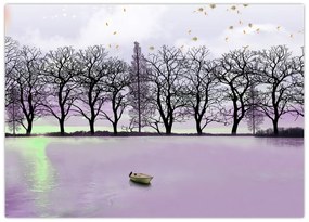 Tablou pe sticlă - Barcă pe lac (70x50 cm)