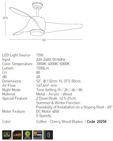 Lustra LED cu Ventilator si telecomanda Ruth cafeniu/lemn cires