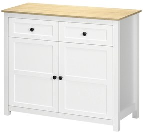 HOMCOM Comodă mobilier de depozitare cu 2 uși și raft reglabil în înălțime 2 sertare 100 x 40 x 85 cm alb și aspect lemn | Aosom Romania