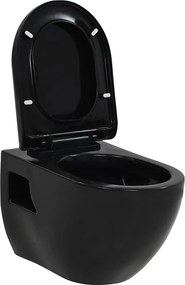 vidaXL Vas de toaletă cu montare pe perete, ceramică, negru