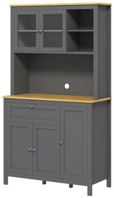 HOMCOM Armarie de bucătărie bufet de bucătărie 5 uși dintre care 2 uși din sticlă și 1 sertar, 1 nișă centrală - înălțime 180 cm gri | Aosom Romania